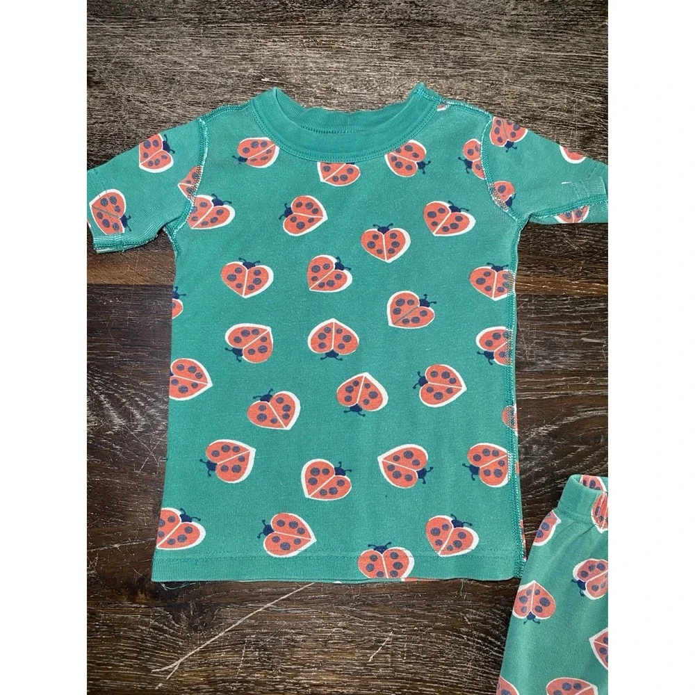 HANNA ANDERSSON Green Ladybug Graphic 2 Piece SHORT JOHN PAJAMAS Sz 4